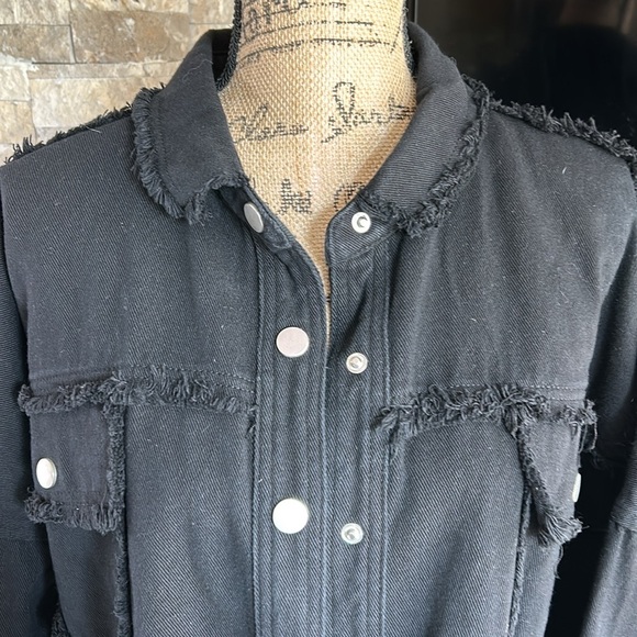 Blue B Collection black Rock & Roll sequins snap closure jean jacket raw edge - Picture 3 of 16